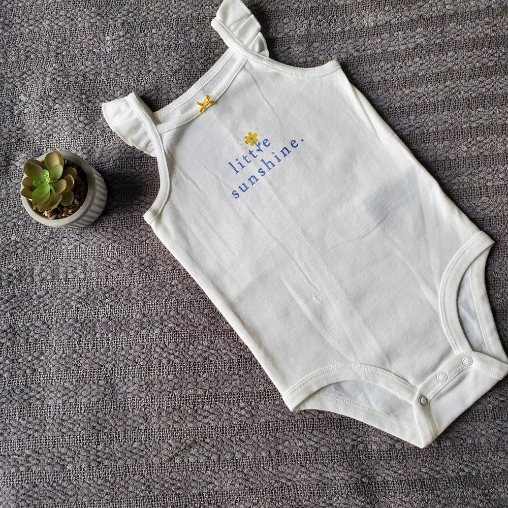 Carters 18 Month Little Sunshine Sleeveless white Onsie yellow bow White Yellow